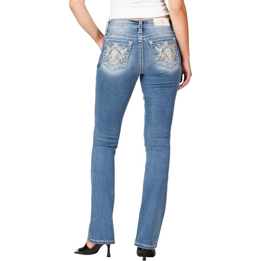 Women's Western Bootcut Jeans Cotton Turquoise Embroidery 30W 32L